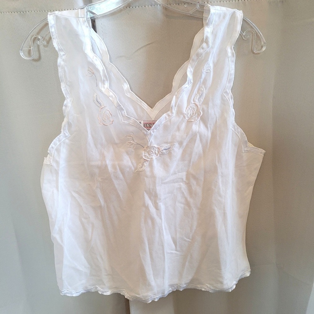 Vtg Lindsey Blake Womens Tank Top Large Floral Embroidered Coquette Dainty 21769